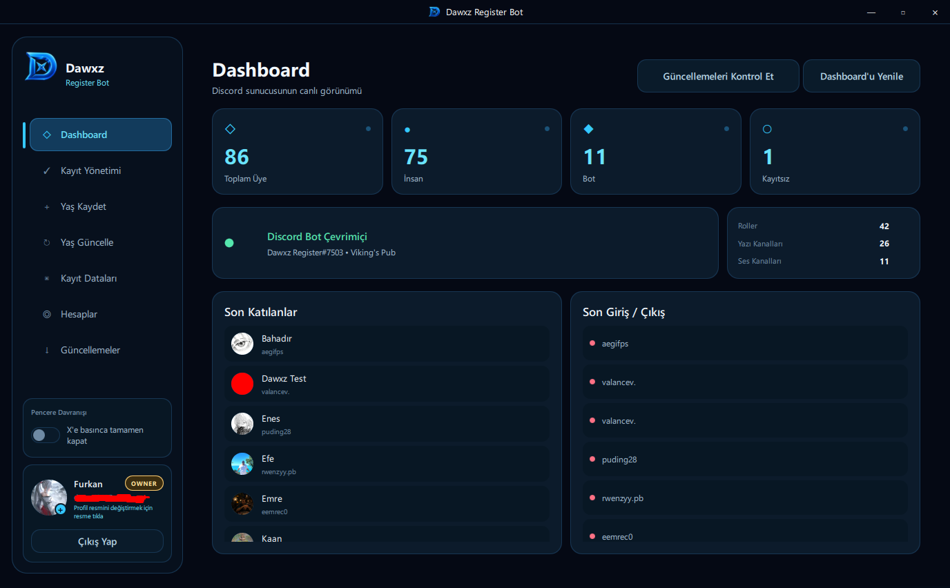 Dawxz Code dashboard ekranı
